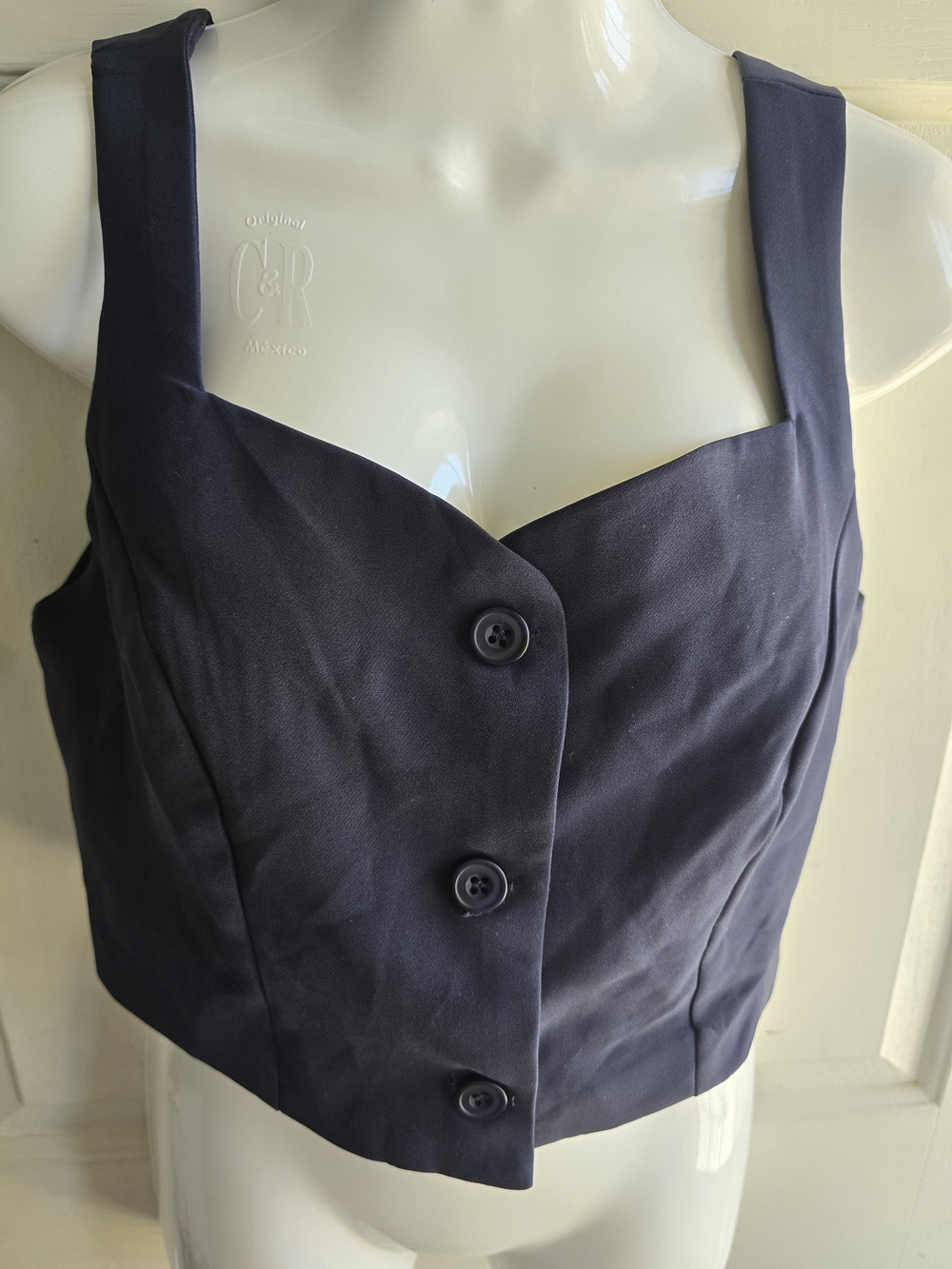 Sincerely Jules Office Party Navy Button-Front Cropped Tank Vest